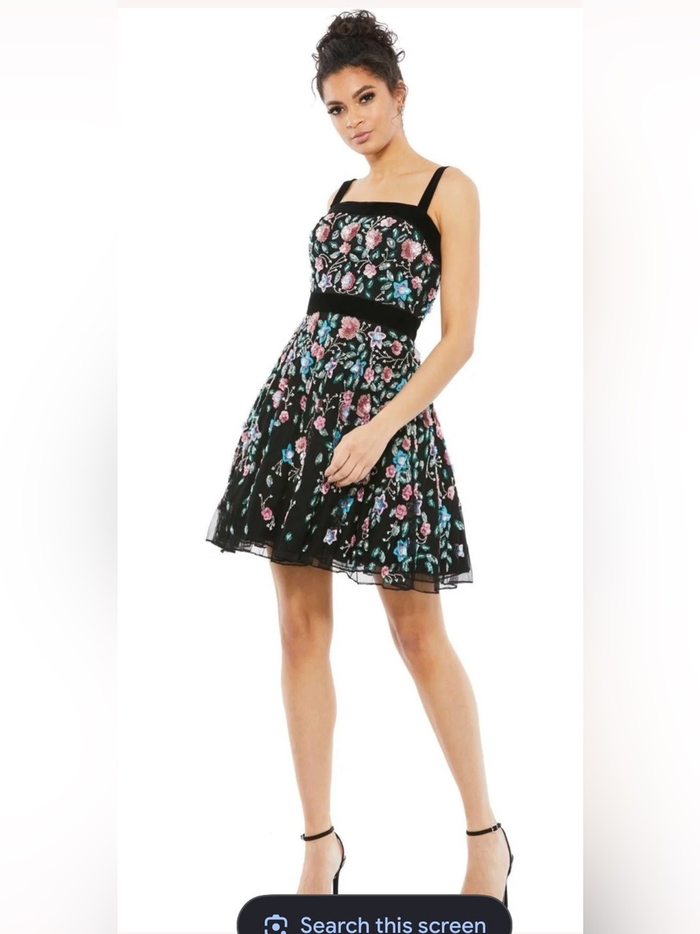 Mac Duggal Black Floral Embroidered Mini Dress
